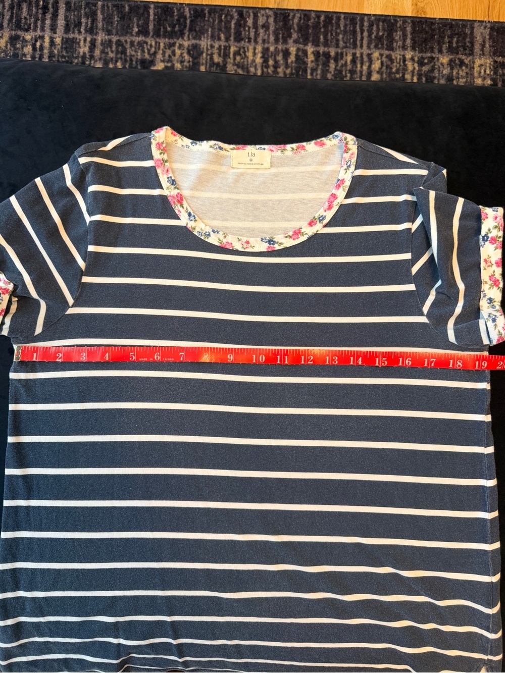 Anthropologie Navy & White Striped Tee with Floral Trim - Picture 5 of 6